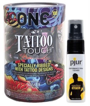 Набор из ONE Tattoo Touch, 100 шт + Пролонгатор pjur Superhero Spray 20 мл SOS9138 фото