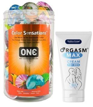 Набор из ONE Color Sensations 100 шт + Пролонгатор Medica-Group Orgasm Max for Men - krem ​​50 ml SOS9172 фото