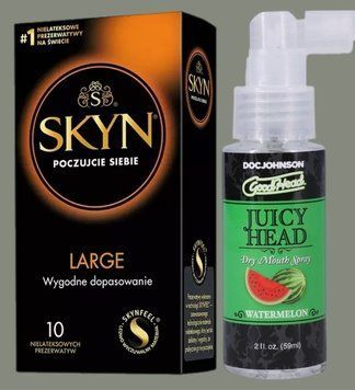 Комплект SKYN Large 10 шт + Спрей  Doc Johnson GoodHead &ndash; Juicy Head Dry Mouth Spray &ndash; Watermelon 59мл SOS5590 фото