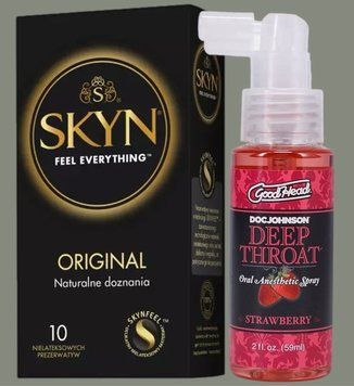 Комплект SKYN Original 10 шт + Спрей Doc Johnson GoodHead DeepThroat Spray - Sweet Strawberry 59 мл SOS5734 фото
