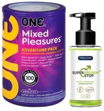 Набор из ONE Mixed Pleasures 100 шт + Пролонгатор Medica-group Super Orgasm Stop 150 мл SOS9483 фото