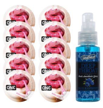Комплект ONE Bubblegum 10 шт + Doc Johnson GoodHead DeepThroat Spray Blue Raspberry (59 мл) SOS13887 фото