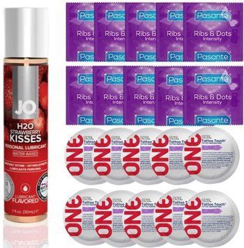 Набор 20 шт Pasante + ONE + System JO H2O Strawberry Kiss (30 мл) SOS4576 фото