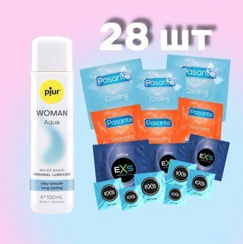Комплект 28 шт EXS, Pasante + Лубрикант pjur Woman Aqua 100 мл SOS4317 фото
