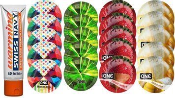 Набор из Swiss Navy Warming 10мл + ONERibs + ONE Glowing + ONEChocolateStrawberry + ONEBanana SOS8577 фото