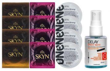 Комплект: Пролонгатор LOVELY LOVERS DELAY SPRAY 50 ML + 8 шт. SKYN + 4 шт. ONE Extra Strong SOS10861 фото