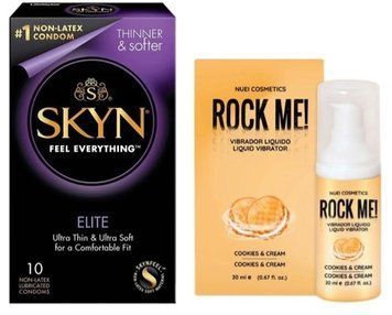 Набор из SKYN Elite (10 шт) + жидкий вибратор ROCK ME! Cookie & Cream (20 мл) от Nuei SOS9743 фото