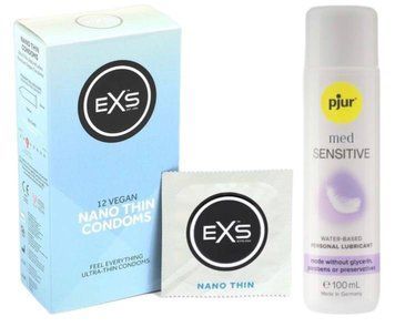 Набор EXS NANO Thin (12 шт) + pjur MED Sensitive Glide 100 мл SOS13495 фото