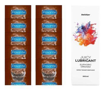 Комплект Pasante Chocolate 10шт. + Лубрикант Satisfyer Juicy Lubricant Euphoric Orgasm 300 мл SOS11642 фото