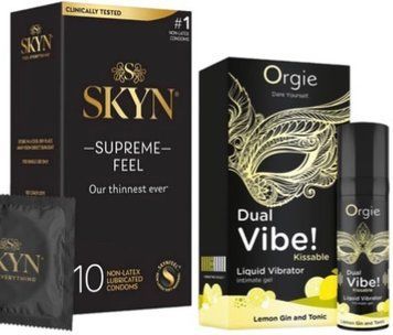 Набір з Skyn Supreme Feel 10 шт + Рідкий вібратор Orgie Dual Vibe! Lemon Gin And Tonic Kissable Liquid Vibrator (15 мл) SOS10289 фото