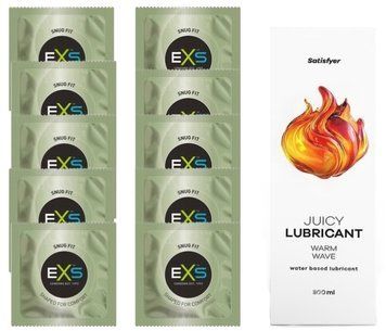 Комплект: из EXS Snug Fit 10 шт + Лубрикант Satisfyer Juicy Warm Wave water based 300 мл SOS11301 фото