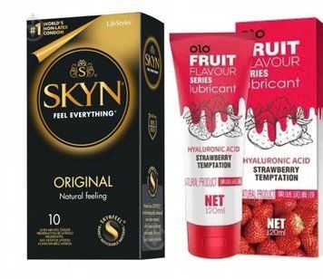 Набор : SKYN Original &mdash; 10 шт и Лубрикант OLO со вкусом клубники &mdash; 120 мл SOS754 фото