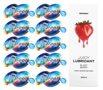 Комплект 𝐎𝐍𝐄 𝐔𝐥𝐭𝐫𝐚𝐅𝐞𝐞𝐥 10 шт. + Лубрикант Satisfyer Juicy Lubricant Blast Berry (300 мл) SOS12291 фото
