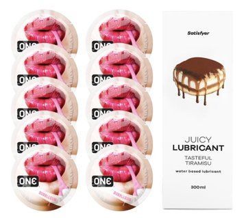Комплект 𝐎𝐍𝐄 Bubblegum 10 шт. + Лубрикант Satisfyer Juicy Lubricant Tasteful Tiramisu (300 мл) SOS12241 фото