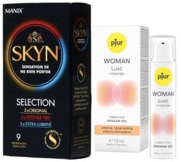 Набор из SKYN Selection (9 шт) + Жидкий вибратор pjur Woman Lust Intense 15 мл SOS9693 фото