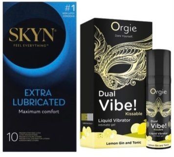 Набір з SKYN Extra Lube (10 шт) + Рідкий вібратор Orgie Dual Vibe! Lemon Gin And Tonic Kissable Liquid Vibrator (15 мл) SOS10189 фото