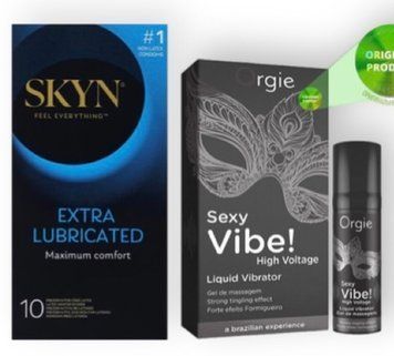 Skyn Exstra Lube 10 штук + SEXY VIBE найвищий рівень вібраціі, 15 мл ORGIE SOS6992 фото