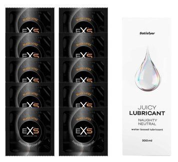 Набор: EXS Black Latex 10 шт. + Лубрикант Satisfyer Naughty Neutral 300 мл SOS11150 фото