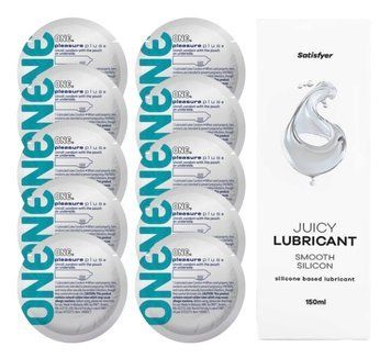 Комплект 𝐎𝐍𝐄 𝐏𝐥𝐮𝐬 10 шт. + Лубрикант Satisfyer Juicy Lubricant Smooth Silicon (150 мл) SOS12341 фото