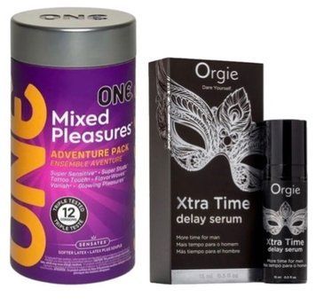 Набор из 12 шт ONE Mixed Pleasures + Пролонгатор Orgie Xtra Time Delay Serum, 15 мл SOS9272 фото