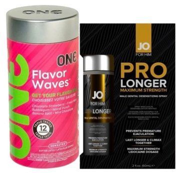 Набор из 12 шт ONE Flavor Waves + Пролонгатор JO Prolonger Spray with Lidocaine (60 мл) SOS9333 фото