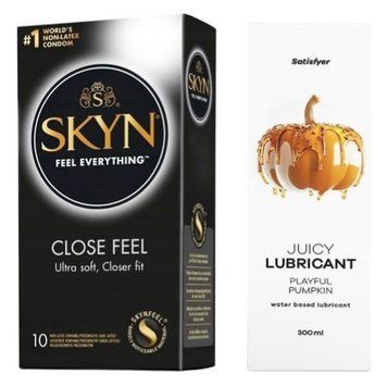 Комплект Лубрикант Satisfyer Juicy Playful Pumpkin 300 мл + SKYN Close Feel 10 шт  SOS12861 фото