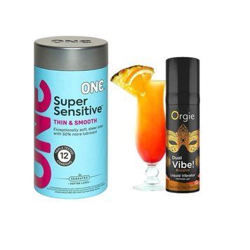 ONE Super Sensitive Pack 12 шт. +Жидкий вибратор коктейль DUAL VIBE!, 15 мл Orgie SOS6546 фото