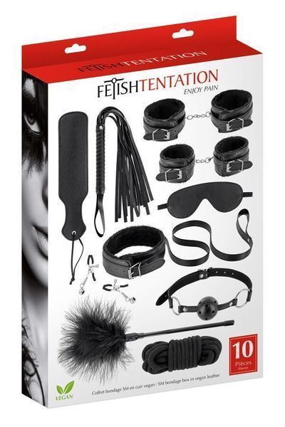Набор для BDSM Fetish Tentation SM Bondage Box in vegan leather, 10 предметов SX1092 фото