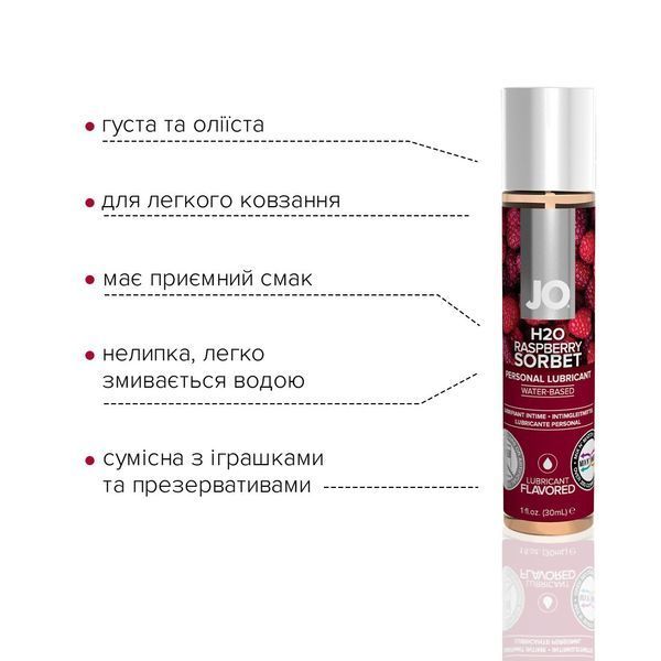 Смазка на водной основе System JO H2O &mdash; Raspberry Sorbet (30 мл) без сахара, растительный глицерин SO1468 фото