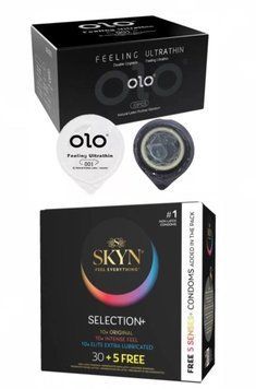 Набір : OLO Feeling Ultrathin 001 (10 шт) та Skyn Selection 30 шт + 5 of 5 Senses SOS34 фото