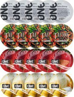 Набор с 20 шт ONE Extra strong + ONE Tattoo Touch + ONE Chocolate Strawberry + ONE Banana Split SOS8198 фото
