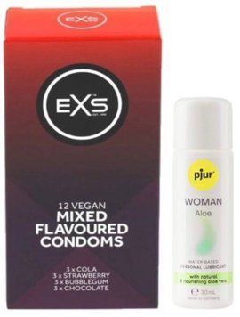 Набор EXS Mixed Flavoured (12 шт) + pjur Woman Aloe 30 мл SOS13446 фото