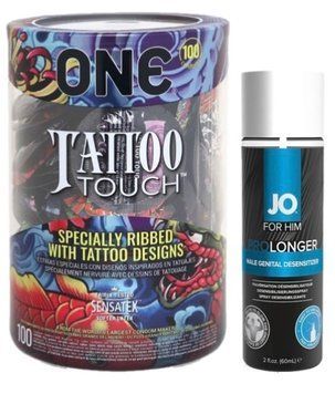 Набор из ONE Tattoo Touch, 100 шт + Пролонгатор System JO Prolonger Spray with Benzocaine (60 мл) SOS9139 фото