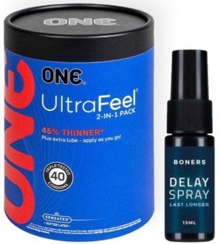 Набор из ONE UltraFeel 2-in-1 Pack 40 шт + Пролонгатор Boners Delay Spray 15 мл SOS9090 фото