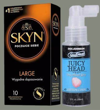 Комплект SKYN Large 10 шт + Спрей Doc Johnson GoodHead &ndash; Juicy Head Dry Mouth Spray &ndash; Cotton Candy 59мл SOS5591 фото