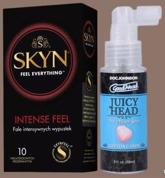 Комплект SKYN Intense Feel 10 шт + Спрей Doc Johnson GoodHead &ndash; Juicy Head Dry Mouth Spray &ndash; Cotton Candy 59мл SOS5685 фото