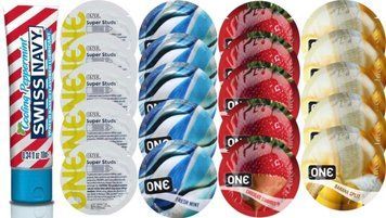 Набор из SwissNavy CoolingPeppermint 10мл + ONE Studs + ONE Mint + ONEChocolateStrawberry + ONEBanana SOS8662 фото