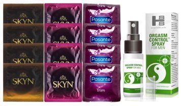 Комплект: Пролонгатор SHS Orgasm Control Spray 15 мл + 8 шт SKYN + 4 шт Pasante TRIM SOS10912 фото