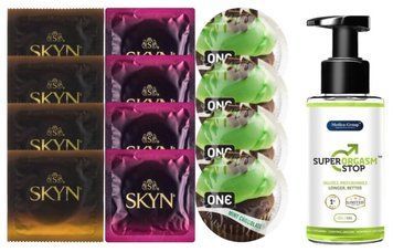 Комплект: Пролонгатор Super Orgasm Stop Гель (150 мл) + 8 шт. SKYN + 4 шт. ONE Mint Chocolate SOS10768 фото