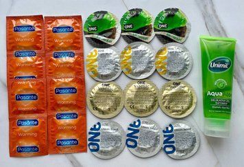 Набір 22 шт ONE Classic, Vanish, Flavor Waves , Super Studs - Pasante Warming + Лубрикант Unimil Aloe 80 мл SOS1778 фото