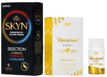 Набор из SKYN Selection (9 шт) + Жидкий вибратор Intt Vibration Honey (15 мл), густой гель, вкусный, действует до 30 минут SOS9694 фото