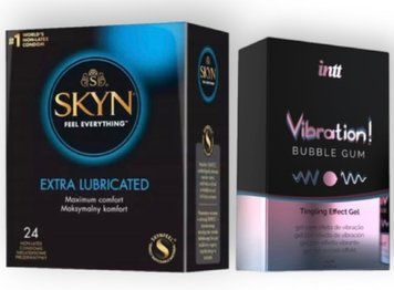 SKYN Extra Lube 24 шт + Intt Vibration Bubble Gum (15 мл) SOS7043 фото