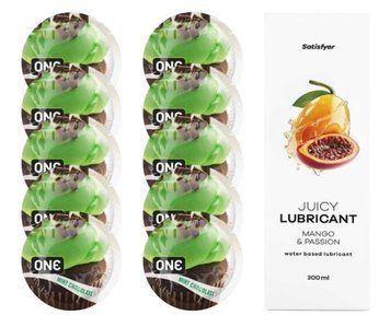 Комплект ONE Mint Chocolate 10 шт. + Лубрикант Satisfyer Juicy Lubricant Mango & Passion (300 мл) SOS12392 фото