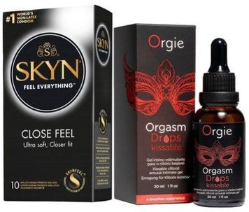 Набор из SKYN Close Feel (10 шт) + жидкий стимулятор Orgie Orgasm Drops Kissable (30 мл) SOS9794 фото
