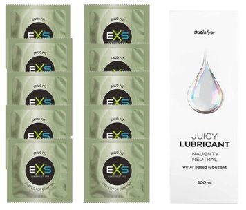 Комплект: из EXS Snug Fit 10 шт + Лубрикант Satisfyer Juicy Naughty Neutral Water Based 300 мл SOS11302 фото