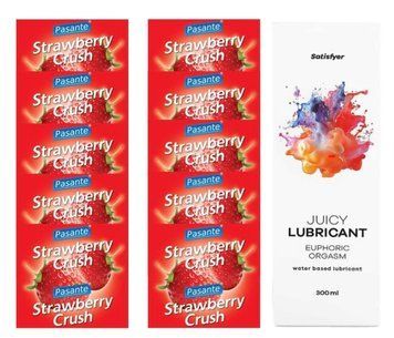 Комплект Pasante Strawberry 10шт. + Лубрикант Satisfyer Juicy Lubricant Euphoric Orgasm 300 мл SOS11643 фото