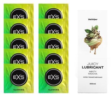 Набор: EXS Glow in the Dark 10 шт. + Лубрикант Satisfyer Minty Mocha 300 мл SOS11352 фото
