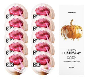Комплект 𝐎𝐍𝐄 Bubblegum 10 шт. + Лубрикант Satisfyer Juicy Lubricant Playful Pumpkin (300 мл) SOS12242 фото