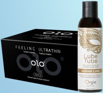Набір OLO  - ультратонкі -001 ( 10 штук) + Лубрикант HUMAN LUBE, 150 мл Orgie SOS4480 фото
