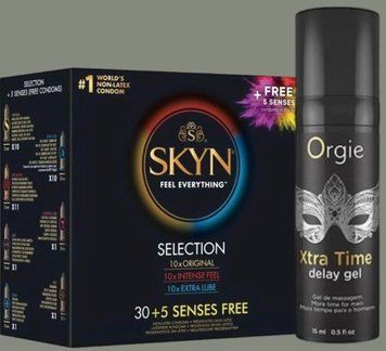 Набір Skyn Selection 30 шт + 5 of 5 Senses + Гель-пролонгатор статевого акту X-TRA TIME, 15 мл ORGIE  SOS4960 фото